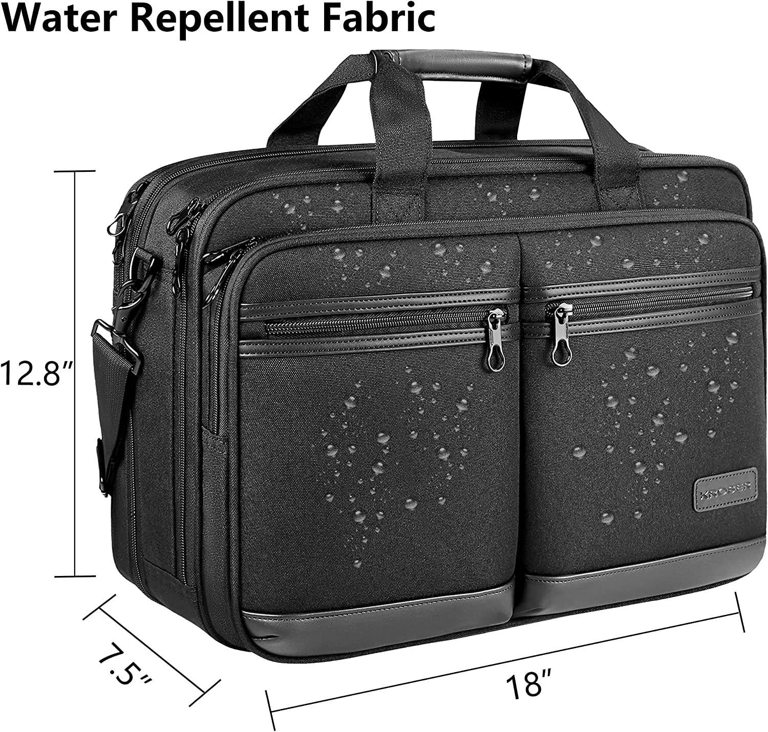 KROSER Laptop Bag Stylish Laptop Briefcase Fits Up to 17.3 Inch Expandable Water-Repellent Shoulder Messenger Bag Computer Bag with RFID Pockets for Business/Travel/School/College/Men/Women-Black - Image 3